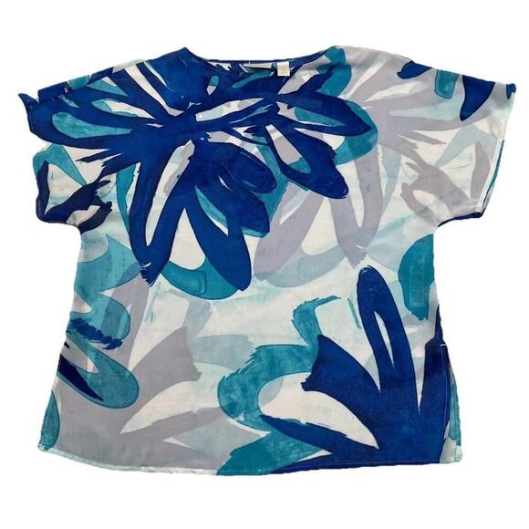 Chico's Blouse Top Blue Lightweight Short Sleeve LARGE NWOT - Picture 2 of 9